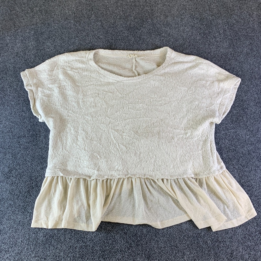 Anthropologie Pilcro Peplum Top Womens XL Beige Textured Ruffled Hem Pullover